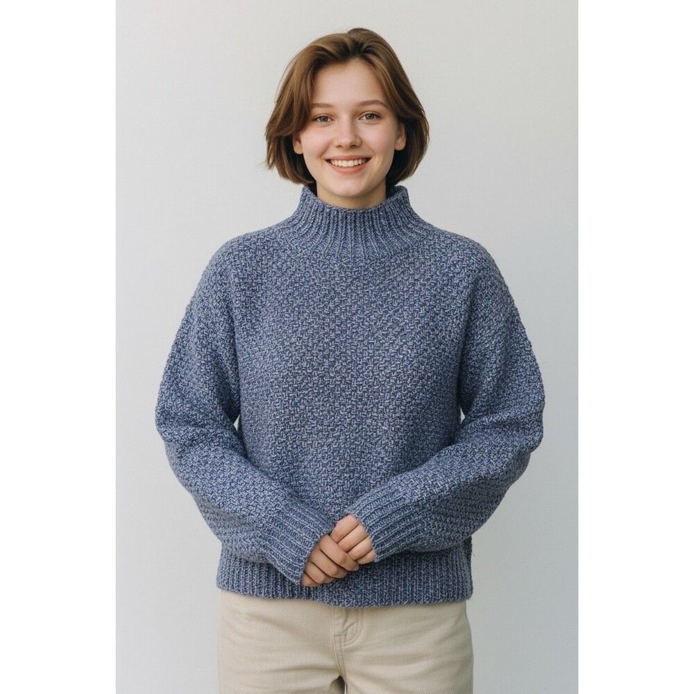 Indigenous One Weave 100% wool womens high neck cable knit crop sweater XL